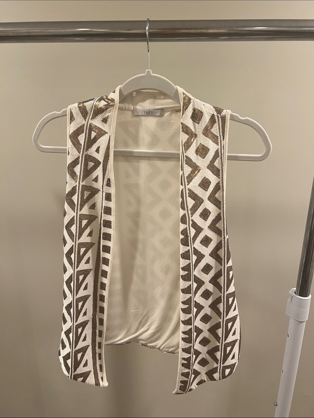 Tart Cream and Bronze Geometric Open-Front Tank Vest
